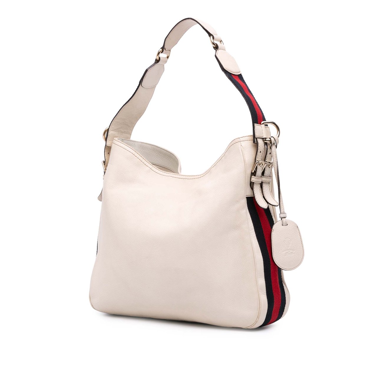 Gucci Medium Pebbled Calfskin Web Heritage Shoulder Bag Wit