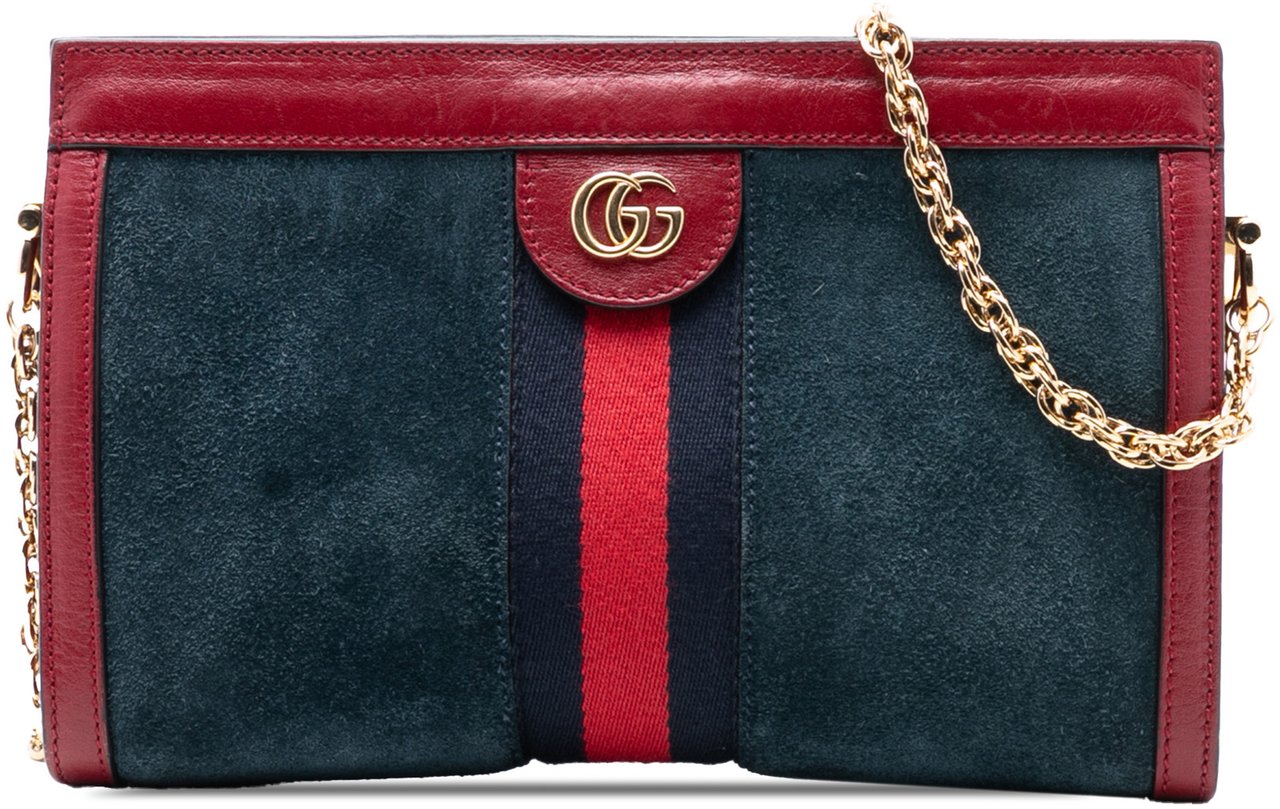 Gucci Small Suede Ophidia Chain Crossbody Blauw
