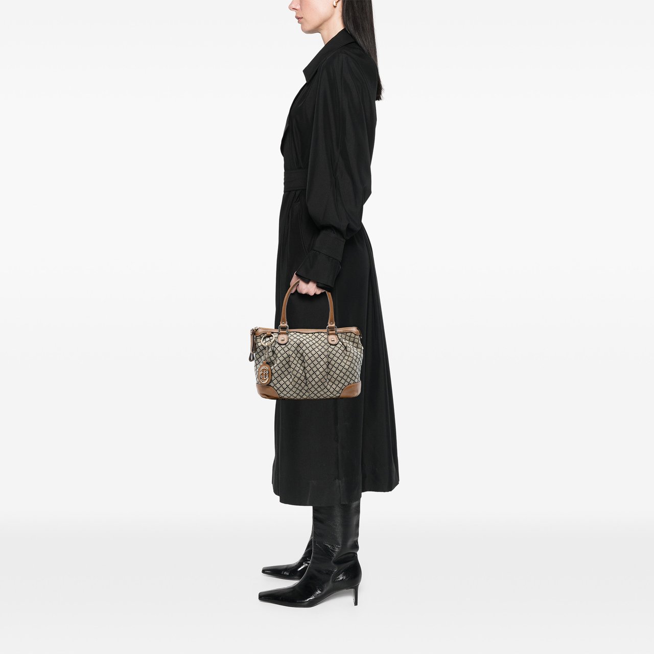 Gucci Diamante Canvas Sukey Satchel Bruin