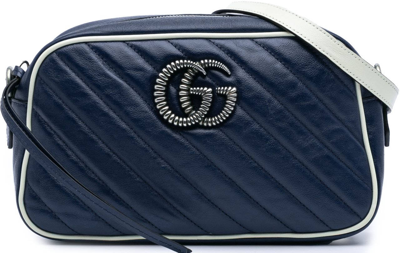 Gucci Small GG Marmont Leather Torchon Crossbody Blauw