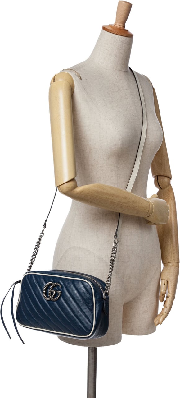 Gucci Small GG Marmont Leather Torchon Crossbody Blauw
