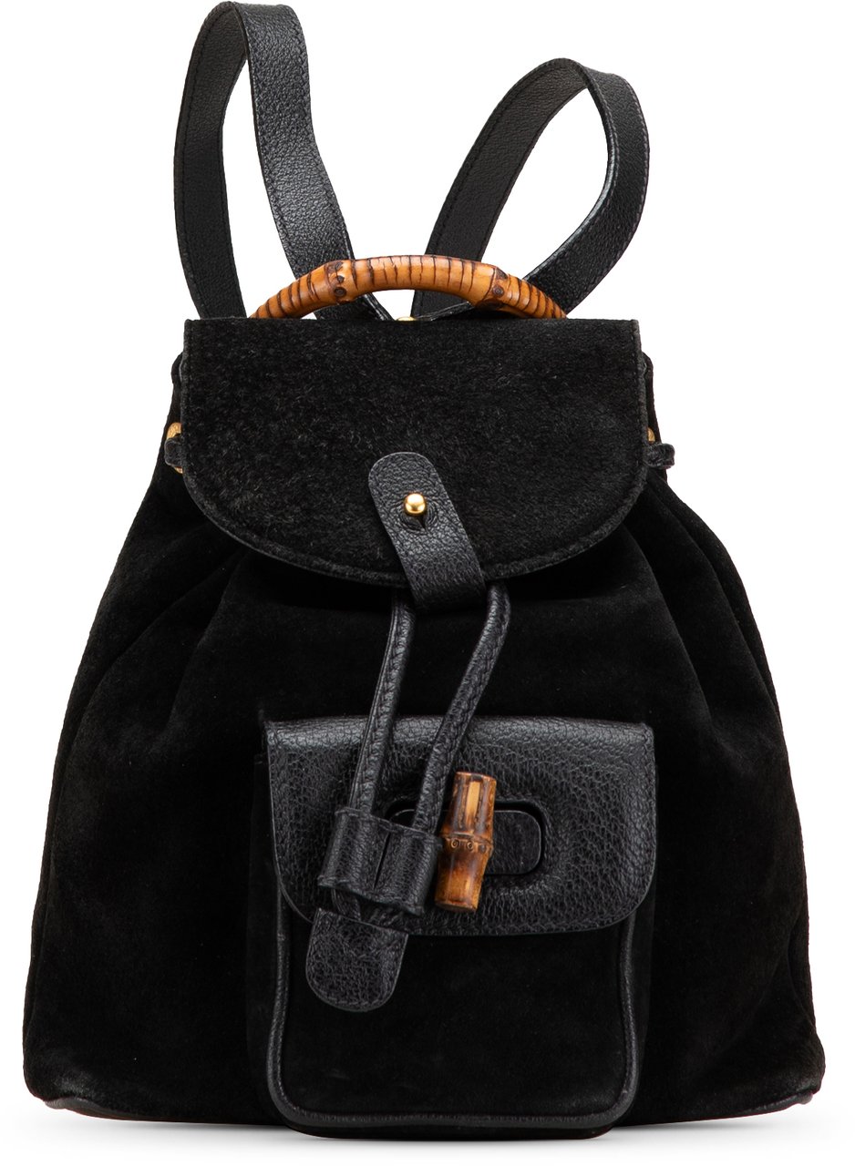Gucci Suede Bamboo Backpack Zwart