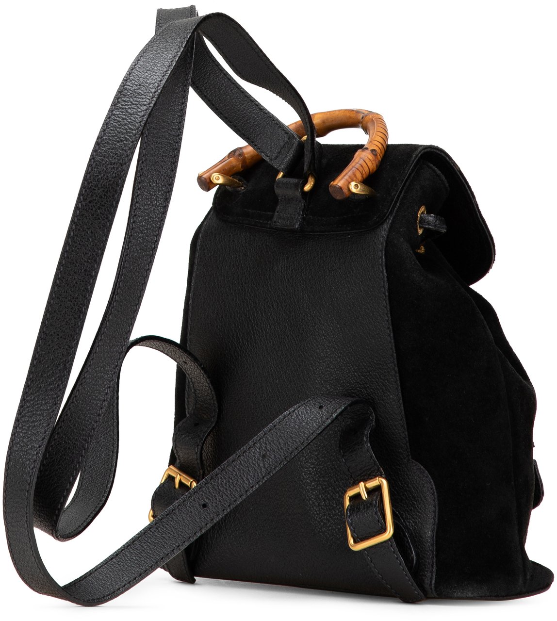 Gucci Suede Bamboo Backpack Zwart