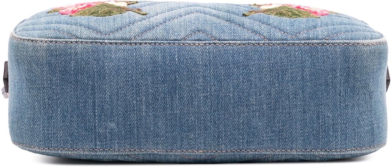Gucci Small GG Marmont Embroidered Matelasse Denim Crossbody Blauw