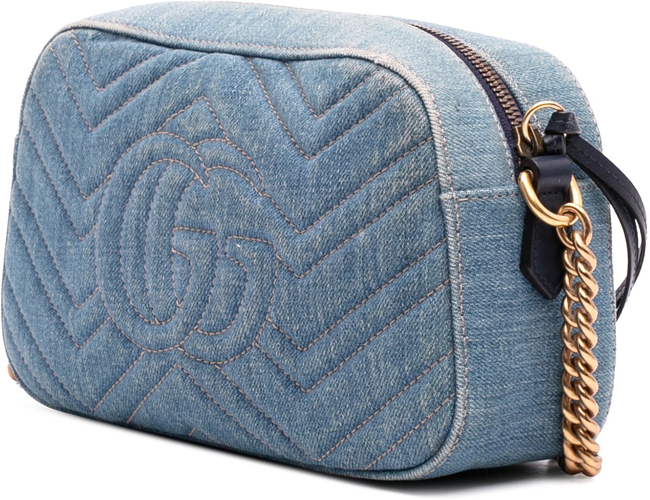 Gucci Small GG Marmont Embroidered Matelasse Denim Crossbody Blauw