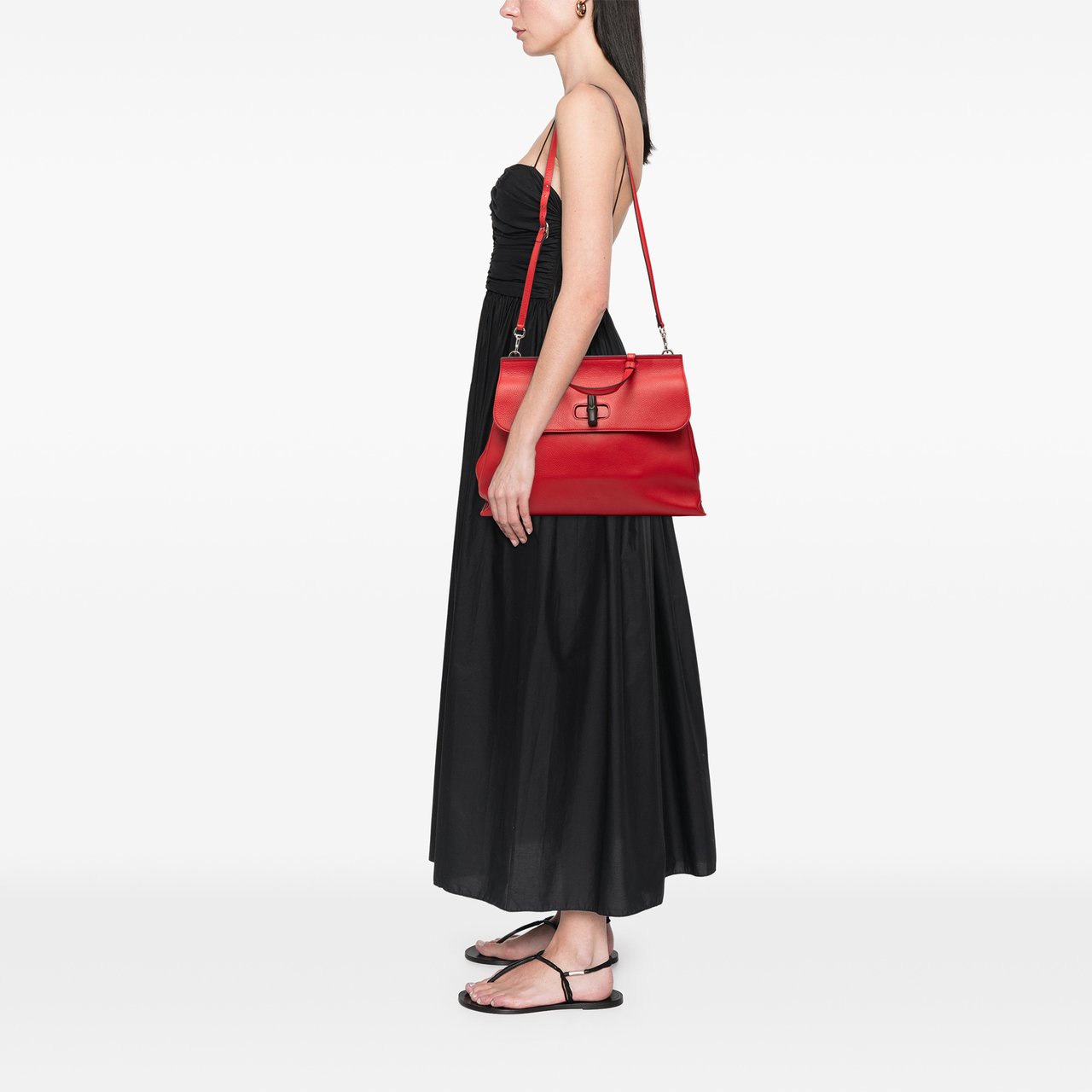 Gucci Large Leather Bamboo Daily Satchel Rood