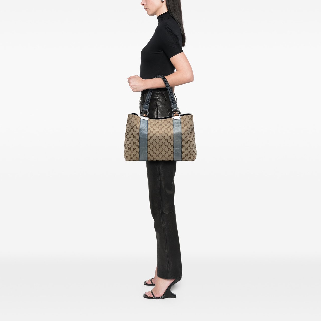 Gucci Medium GG Canvas Bamboo Libeccio Tote Bruin