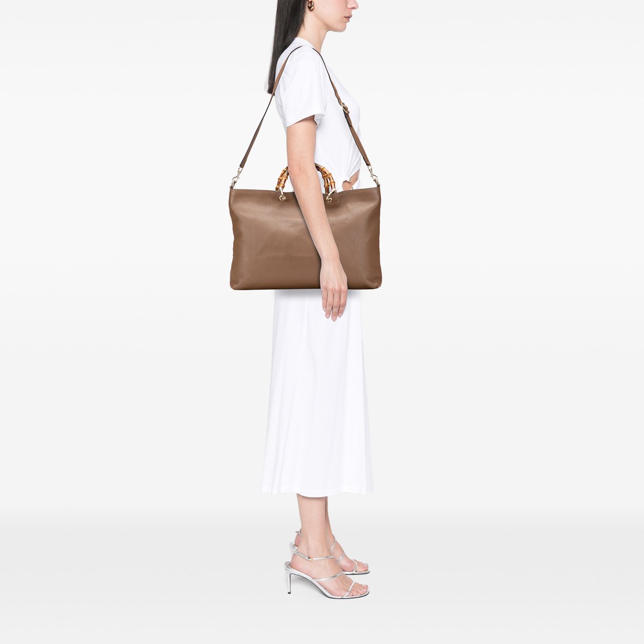 Gucci Large Calfskin Bamboo Shopper Satchel Bruin