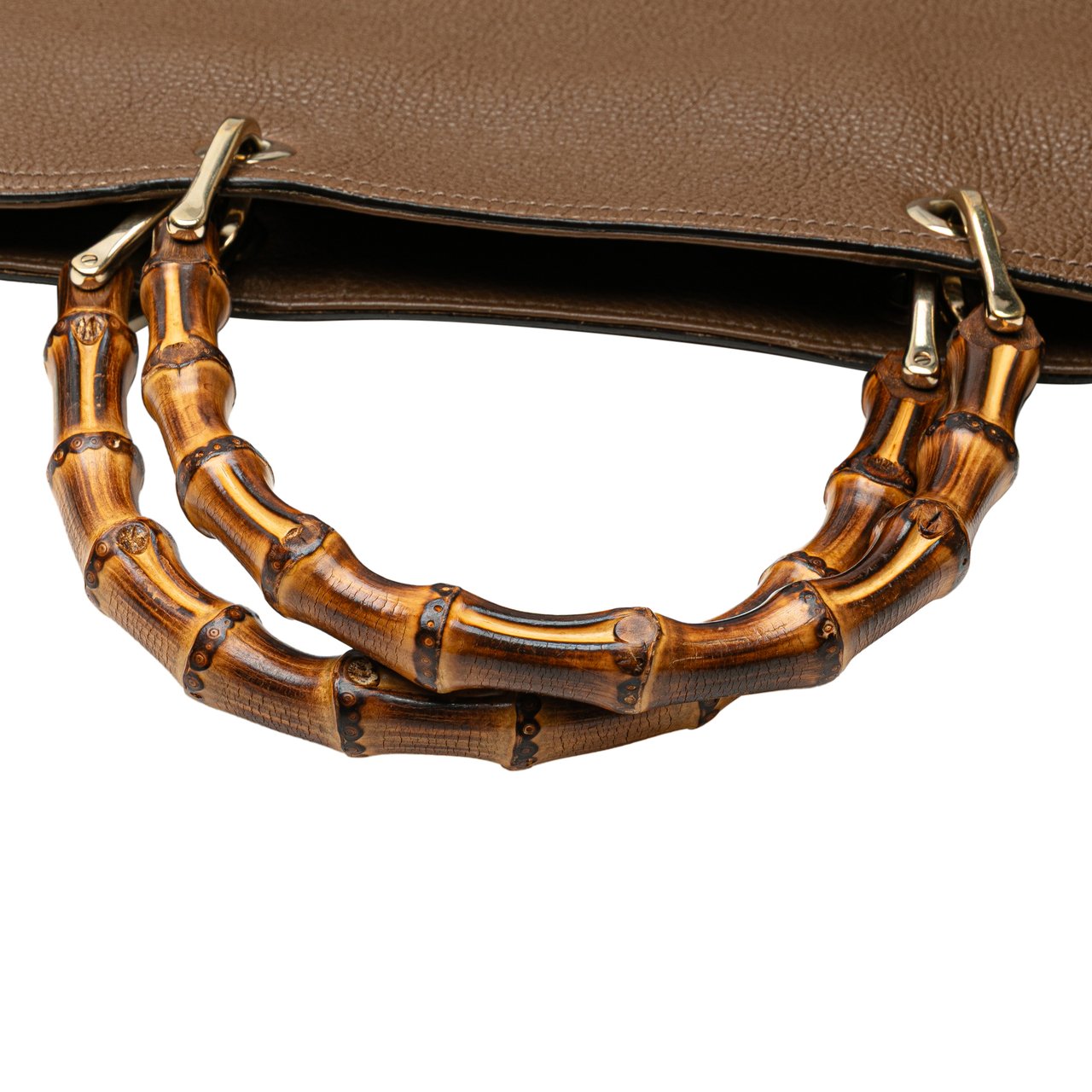 Gucci Large Calfskin Bamboo Shopper Satchel Bruin