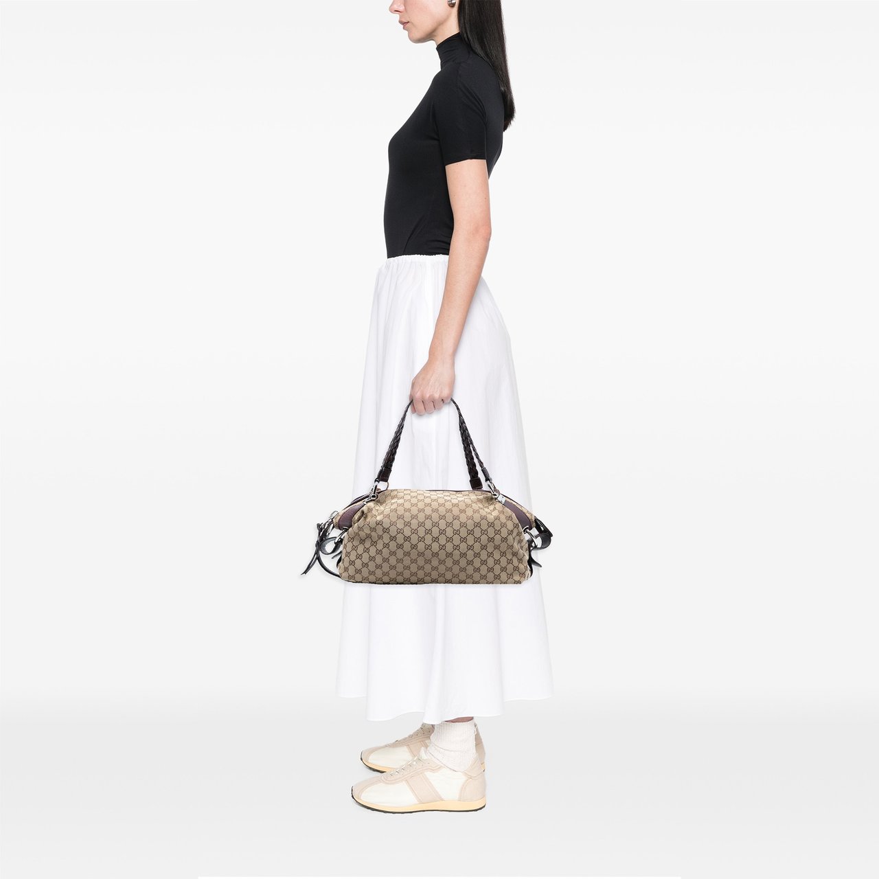 Gucci Medium GG Canvas Bamboo Bar Tote Bruin