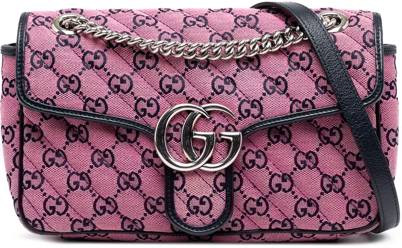Gucci Medium GG Marmont Matelasse Diagonal GG Canvas Shoulder Bag Roze
