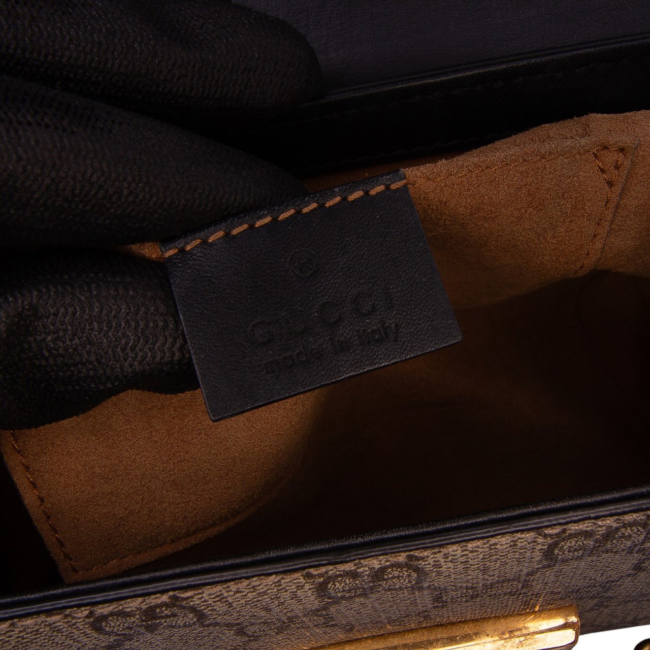 Gucci Small GG Supreme Padlock Crossbody Bruin