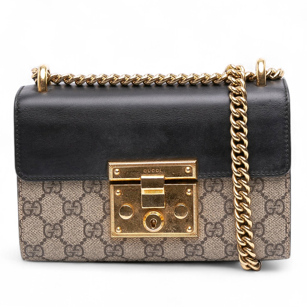 Gucci Small GG Supreme Padlock Crossbody Bruin