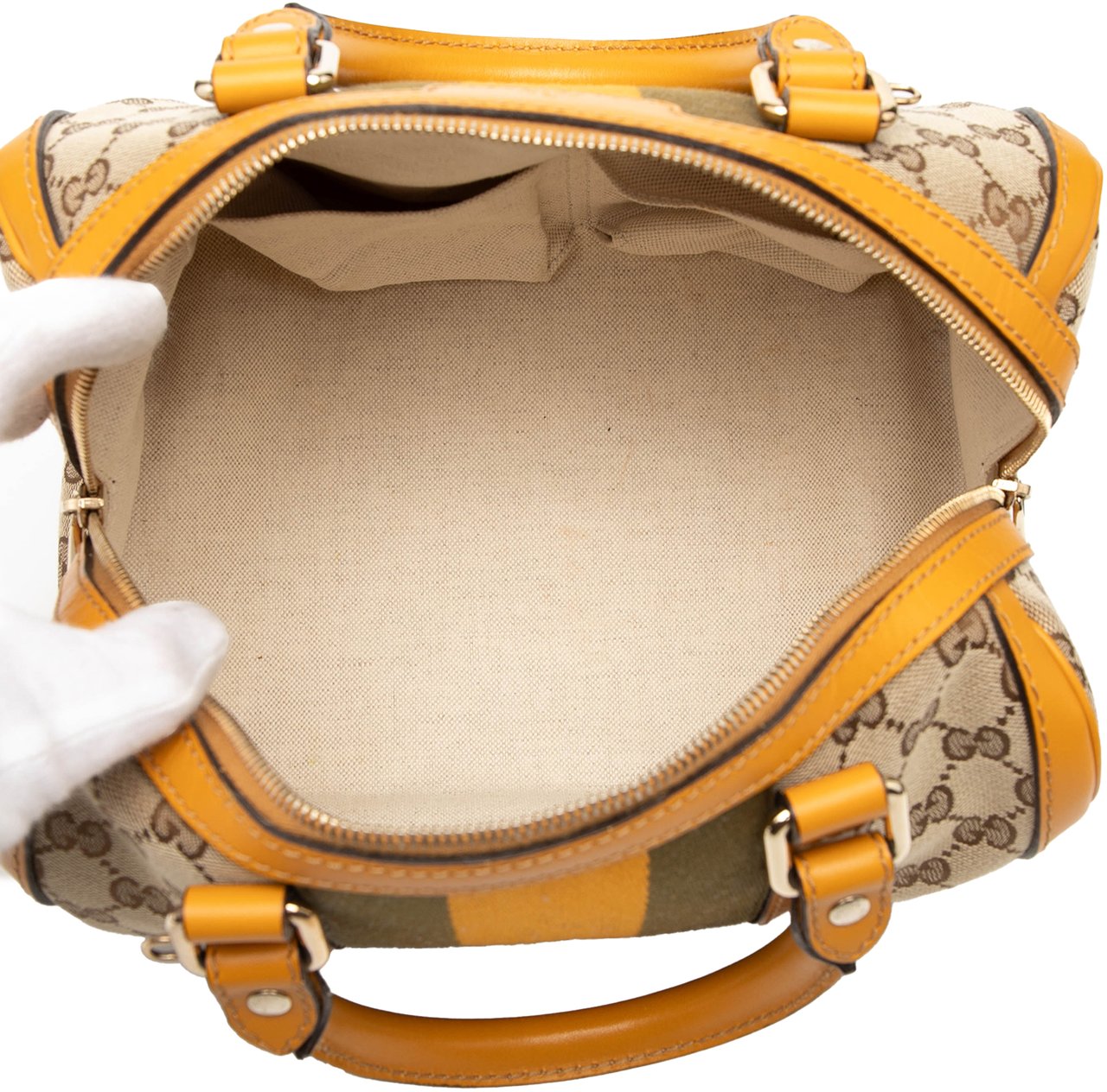 Gucci Small GG Canvas Web Joy Boston Bag Bruin