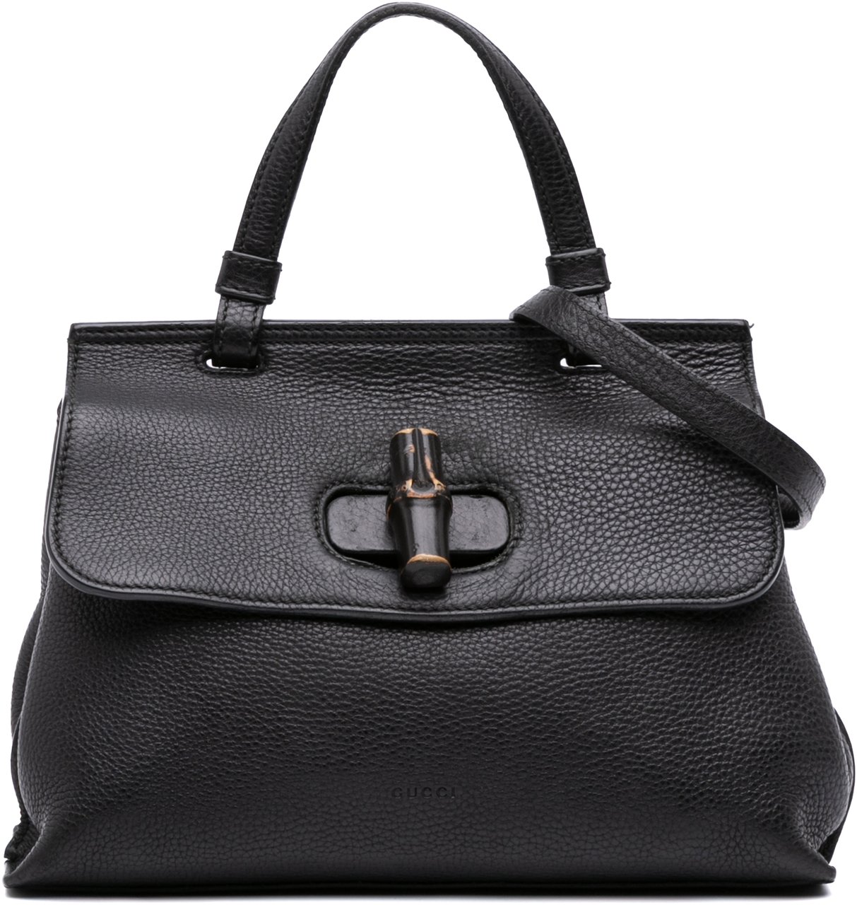 Gucci Small Leather Bamboo Daily Satchel Zwart