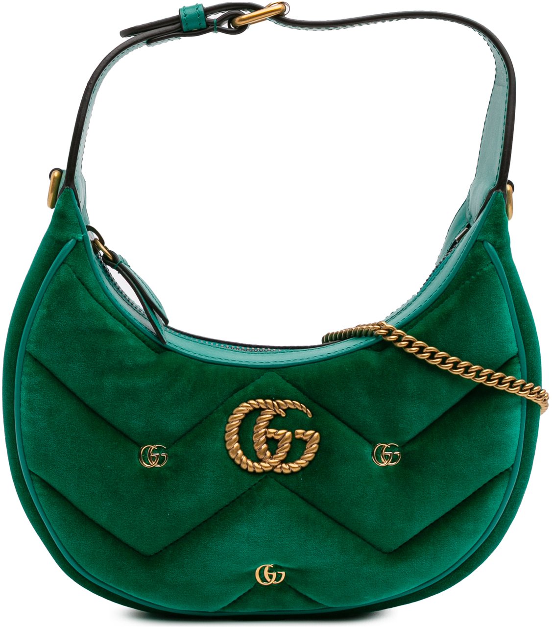 Gucci Mini GG Marmont Matelasse Velvet Torchon Half Moon Bag Groen