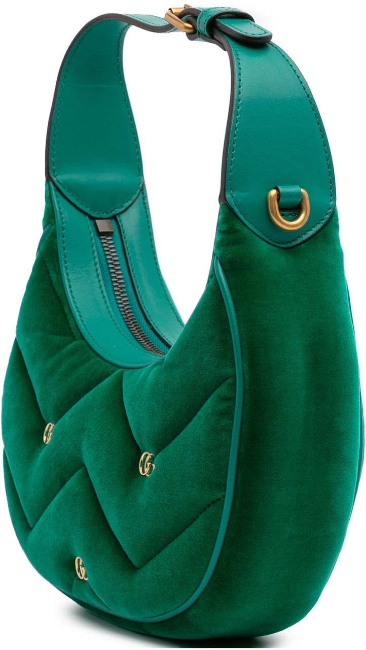 Gucci Mini GG Marmont Matelasse Velvet Torchon Half Moon Bag Groen