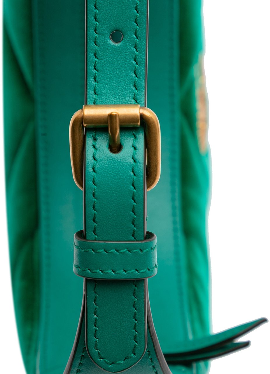 Gucci Mini GG Marmont Matelasse Velvet Torchon Half Moon Bag Groen