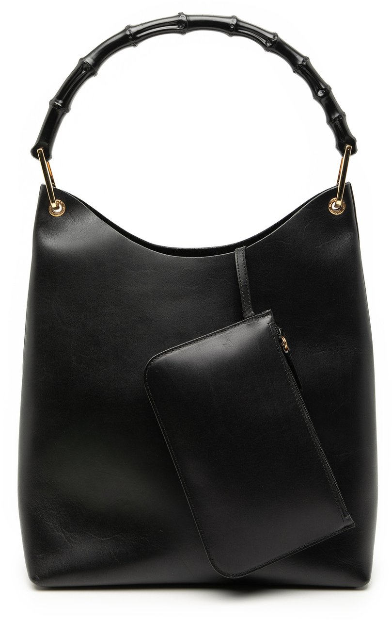 Gucci Leather Bamboo Shoulder Bag Zwart