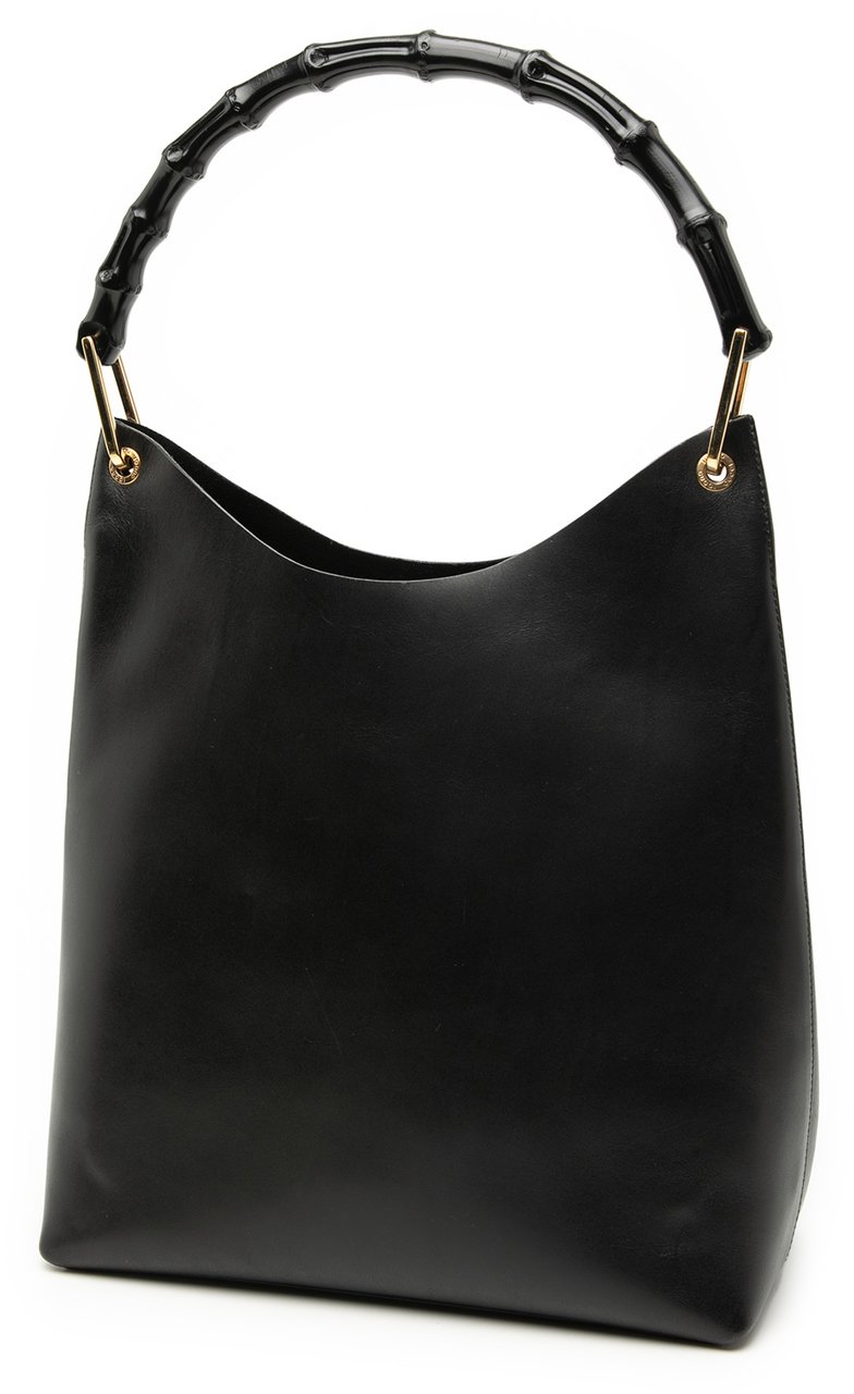 Gucci Leather Bamboo Shoulder Bag Zwart