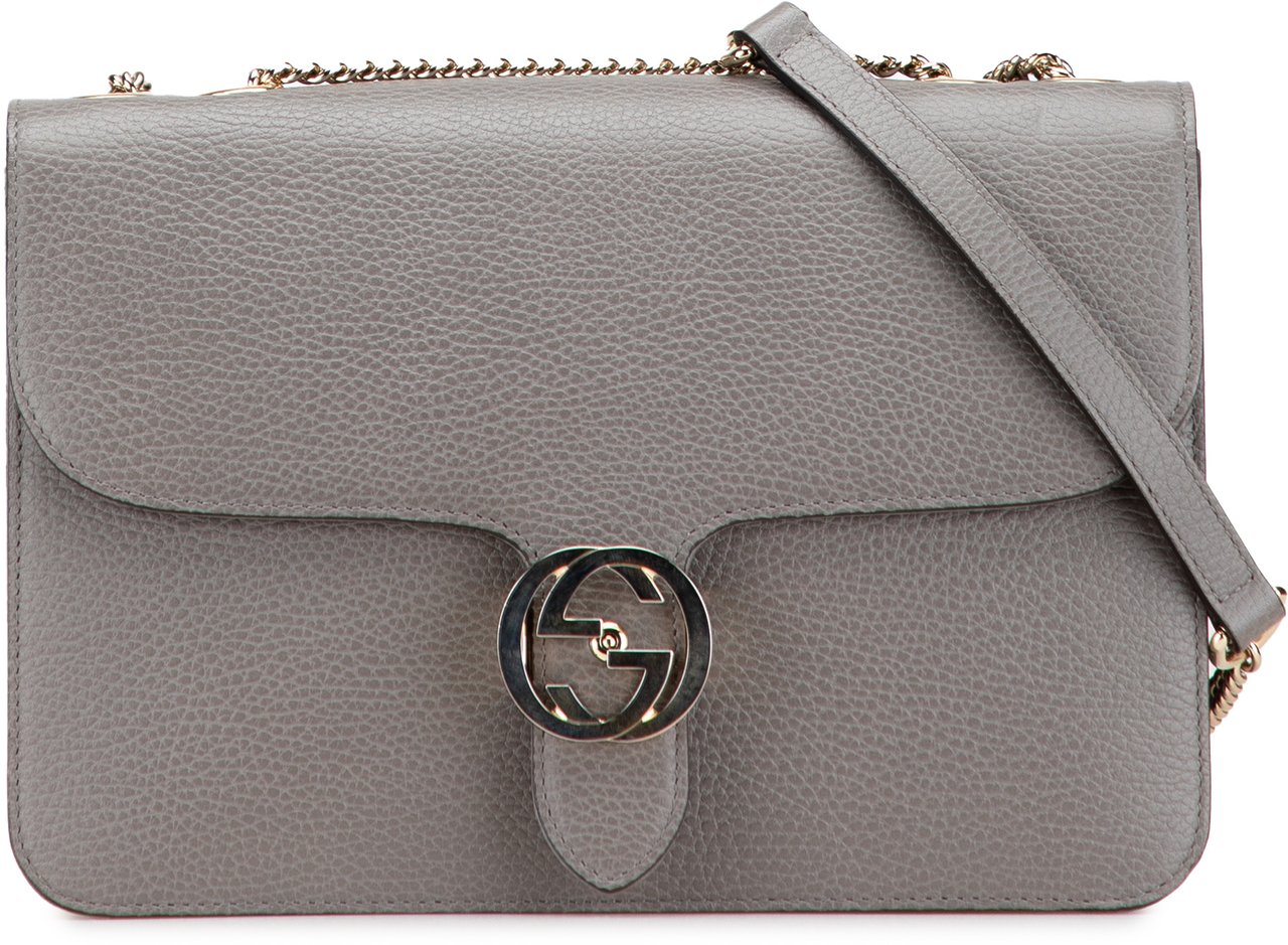 Gucci Medium Dollar Calfskin Interlocking G Crossbody Grijs