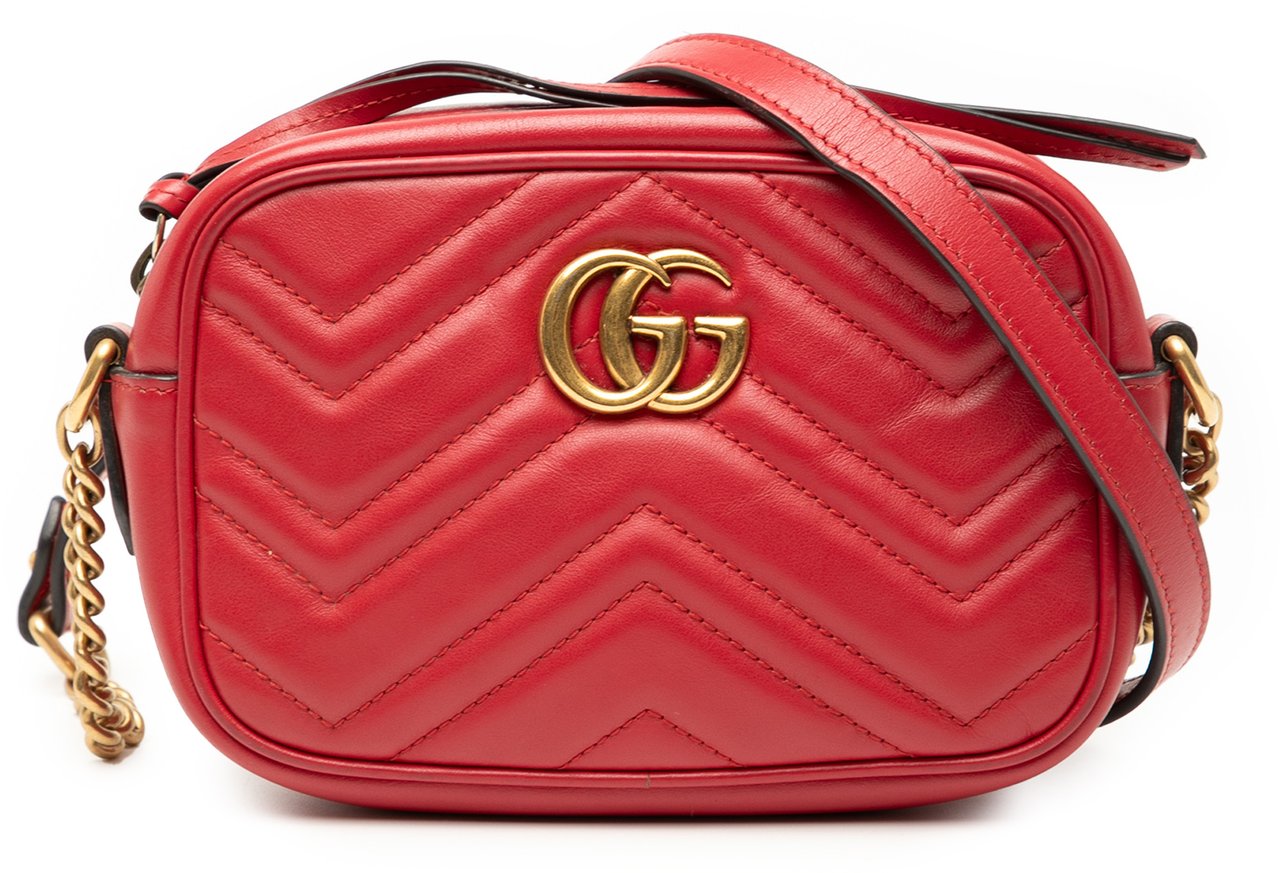 Gucci Mini GG Marmont Matelasse Leather Crossbody Rood