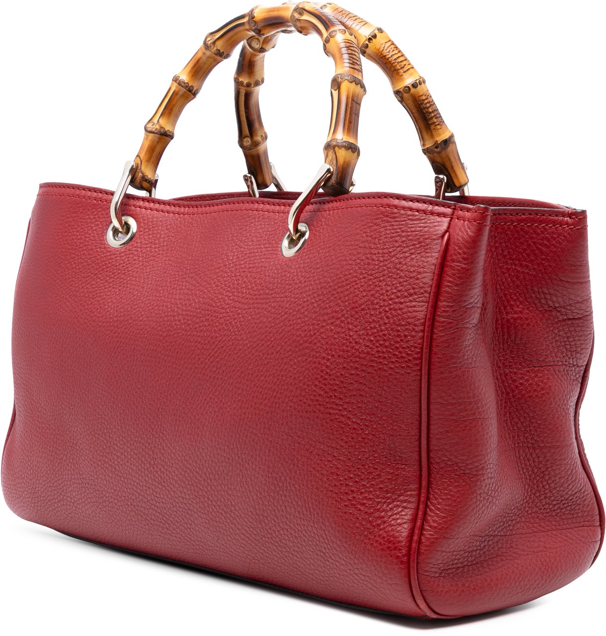 Gucci Medium Calfskin Bamboo Shopper Satchel Rood