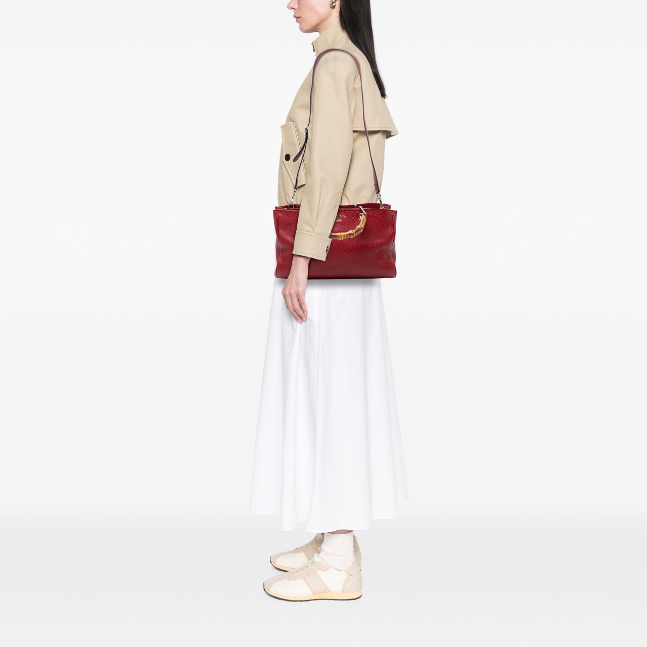 Gucci Medium Calfskin Bamboo Shopper Satchel Rood