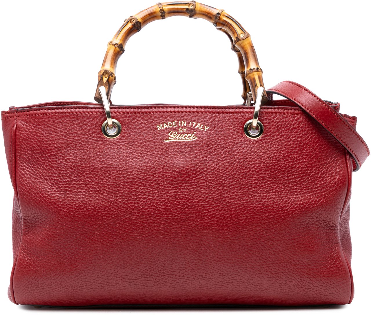 Gucci Medium Calfskin Bamboo Shopper Satchel Rood