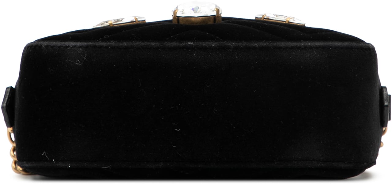 Gucci Mini GG Marmont Crystal Embellished Matelasse Velvet Crossbody Zwart