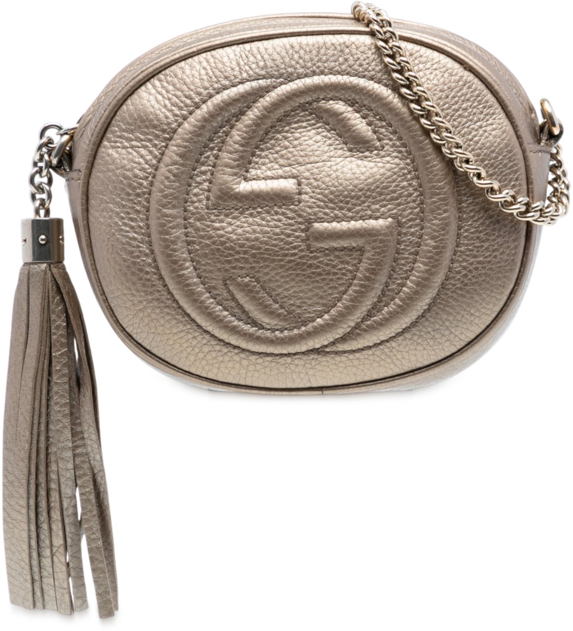 Gucci Mini Metallic Pebbled Calfskin Soho Chain Crossbody Goud