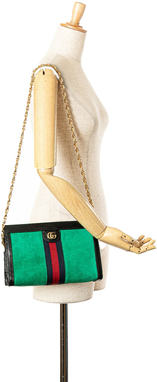 Gucci Small Suede Ophidia Chain Crossbody Groen