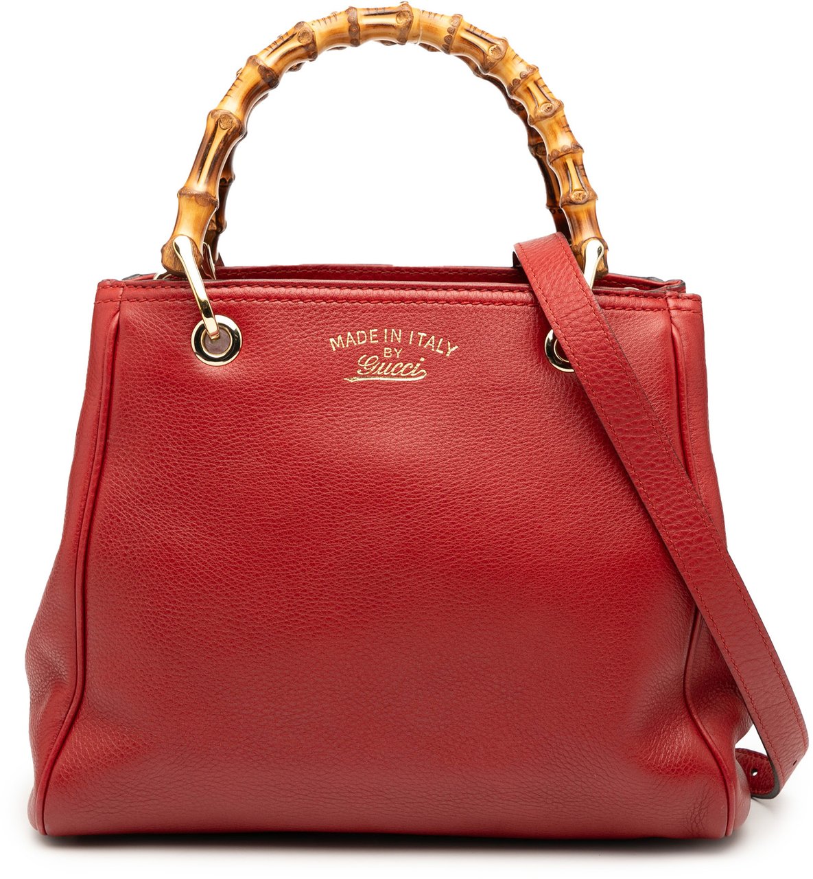 Gucci Small Calfskin Bamboo Shopper Satchel Rood