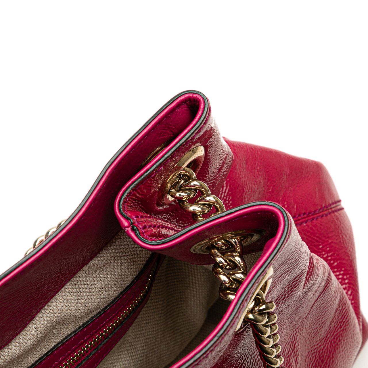 Gucci Medium Patent Soho Chain Tote Roze