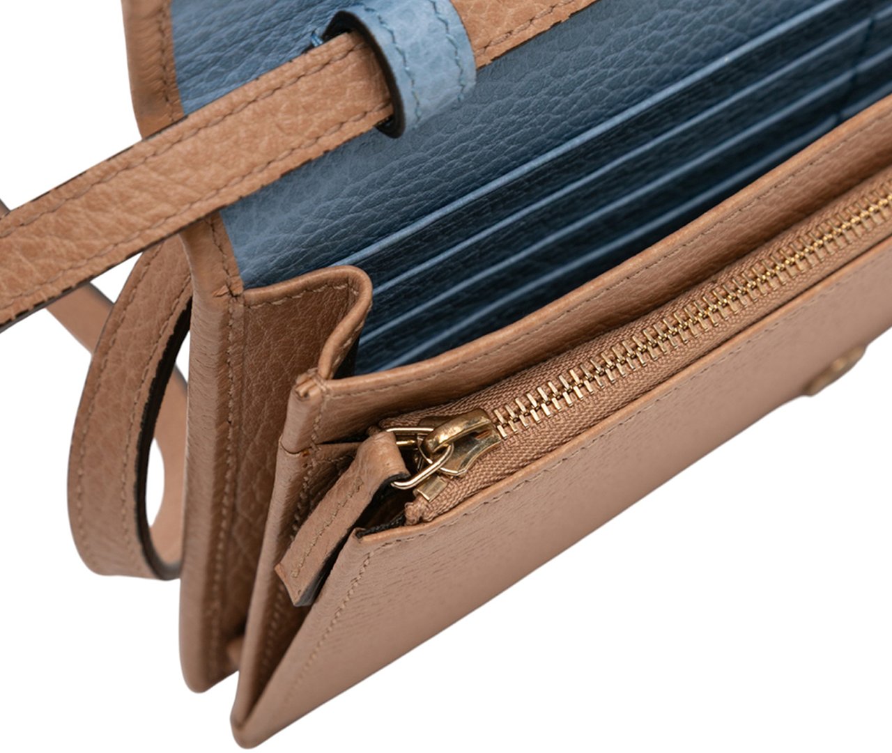 Gucci Dollar Calfskin Swing Wallet On Strap Bruin