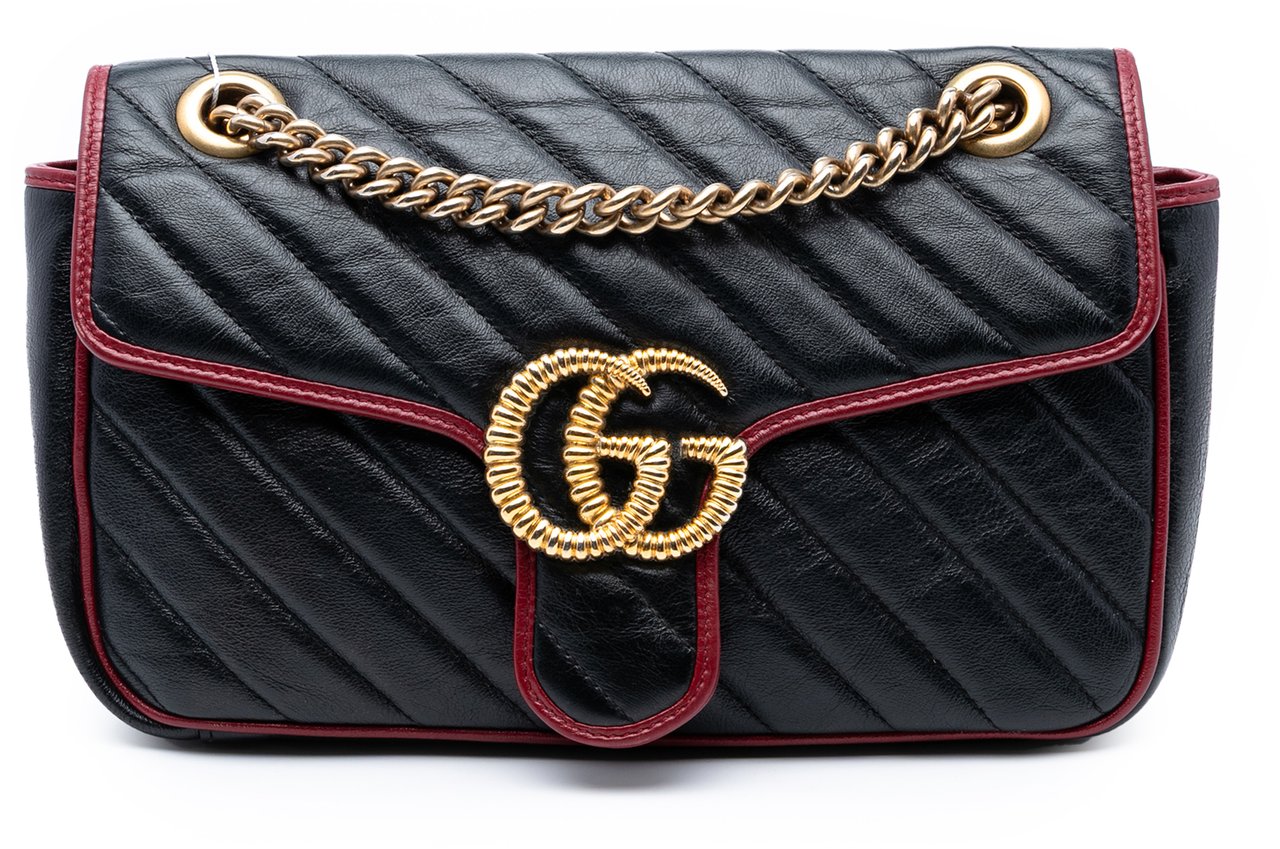 Gucci Medium GG Marmont Matelasse Diagonal Leather Torchon Shoulder Bag Zwart