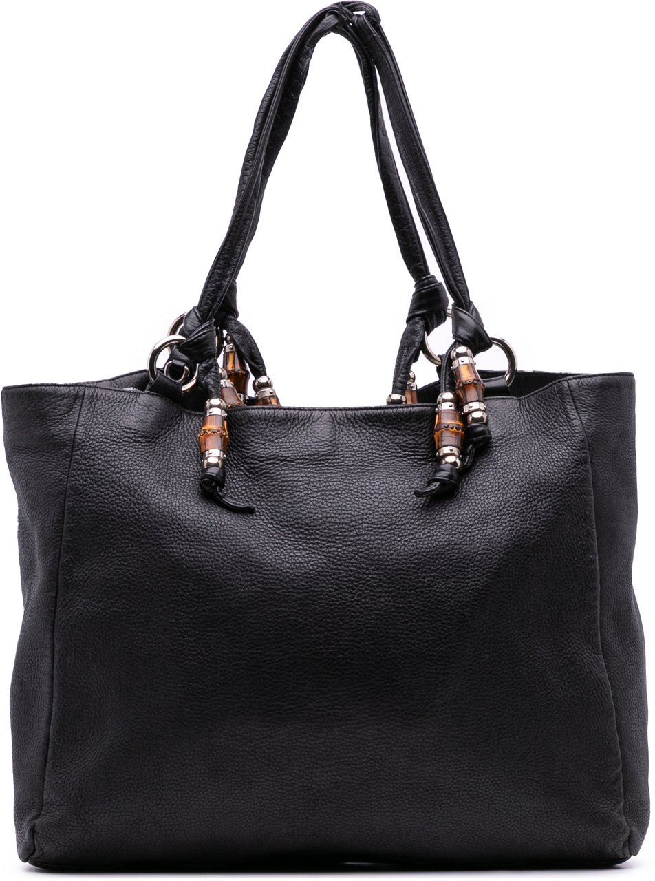 Gucci Large Pebbled Calfskin Bamboo Jungle Convertible Tote Zwart