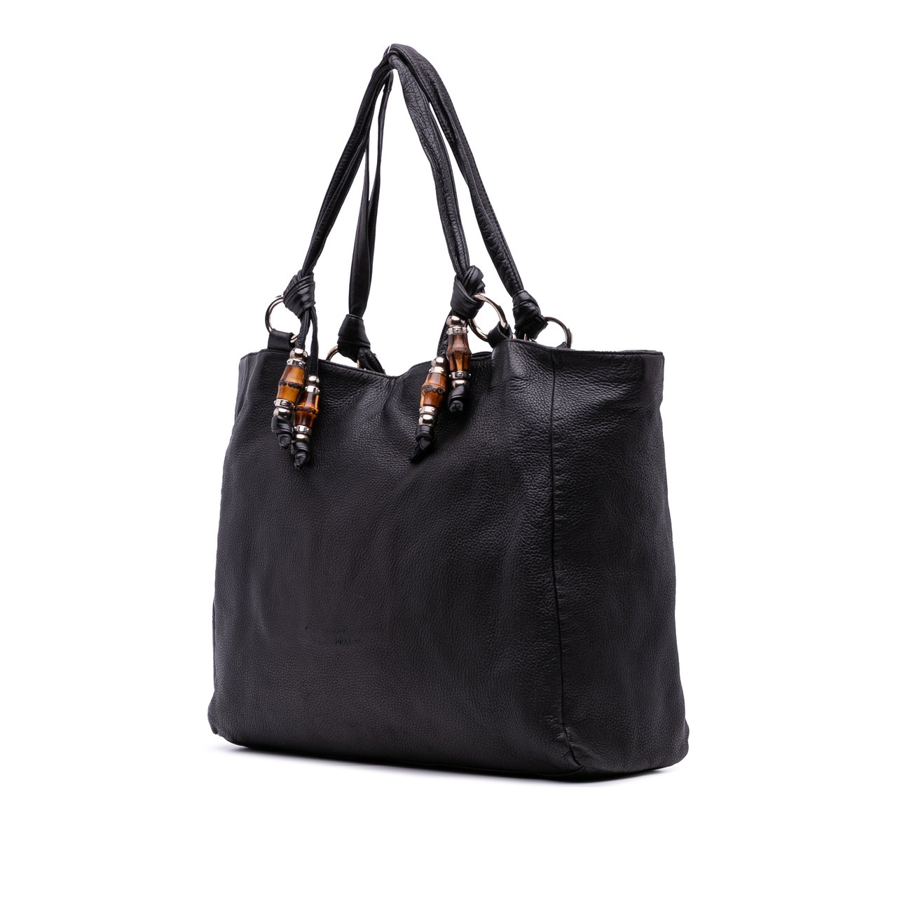 Gucci Large Pebbled Calfskin Bamboo Jungle Convertible Tote Zwart
