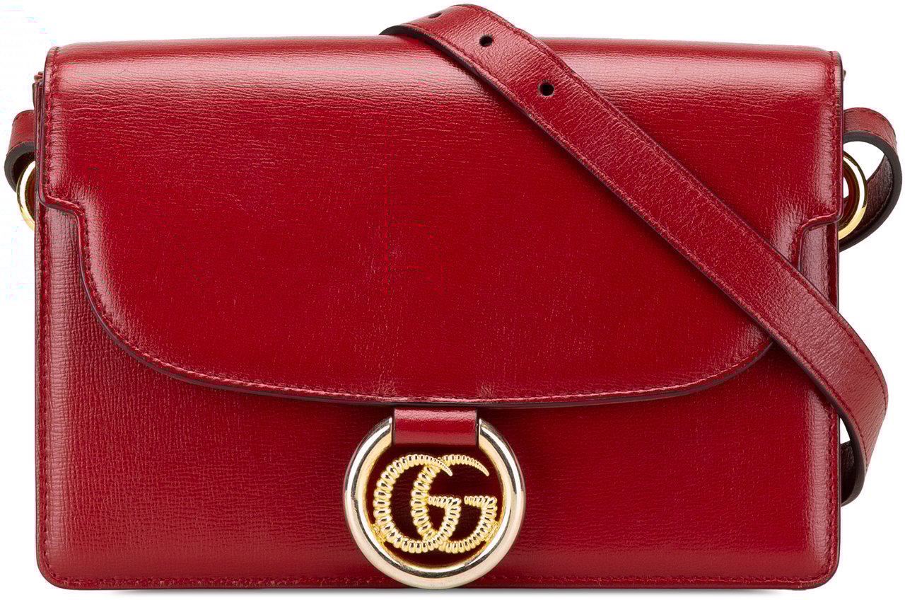 Gucci Small Textured Calfskin GG Ring  Torchon Crossbody Rood
