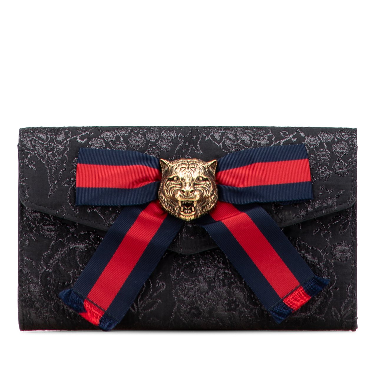 Gucci Lurex Brocade Animalier Broadway Clutch Zwart