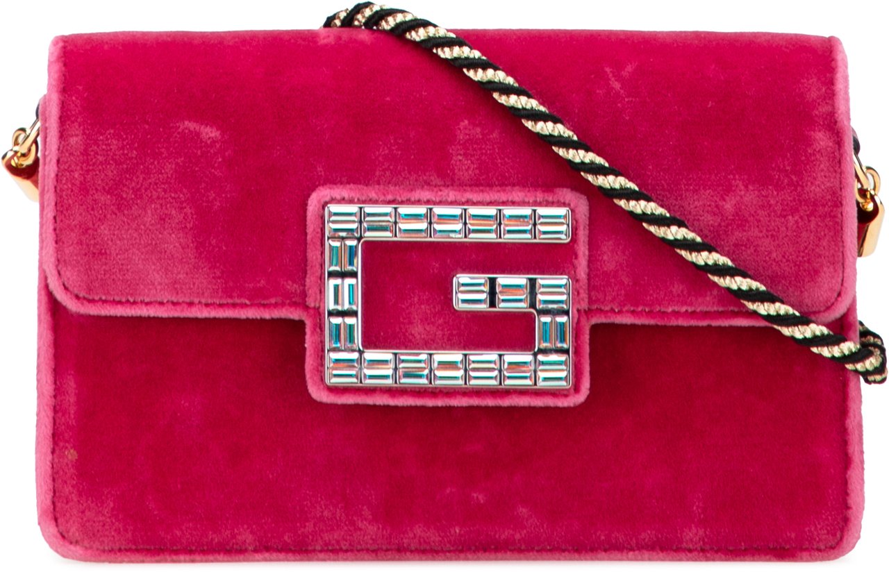 Gucci Crystal GG Velvet Broadway Crossbody Roze