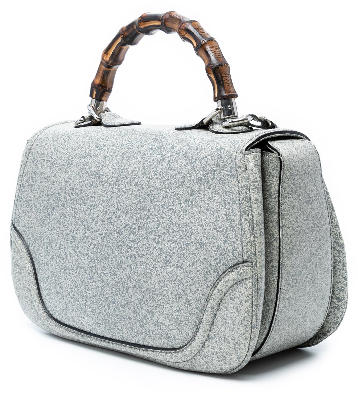 Gucci Large Speckled Leather New Bamboo Top Handle Bag Grijs