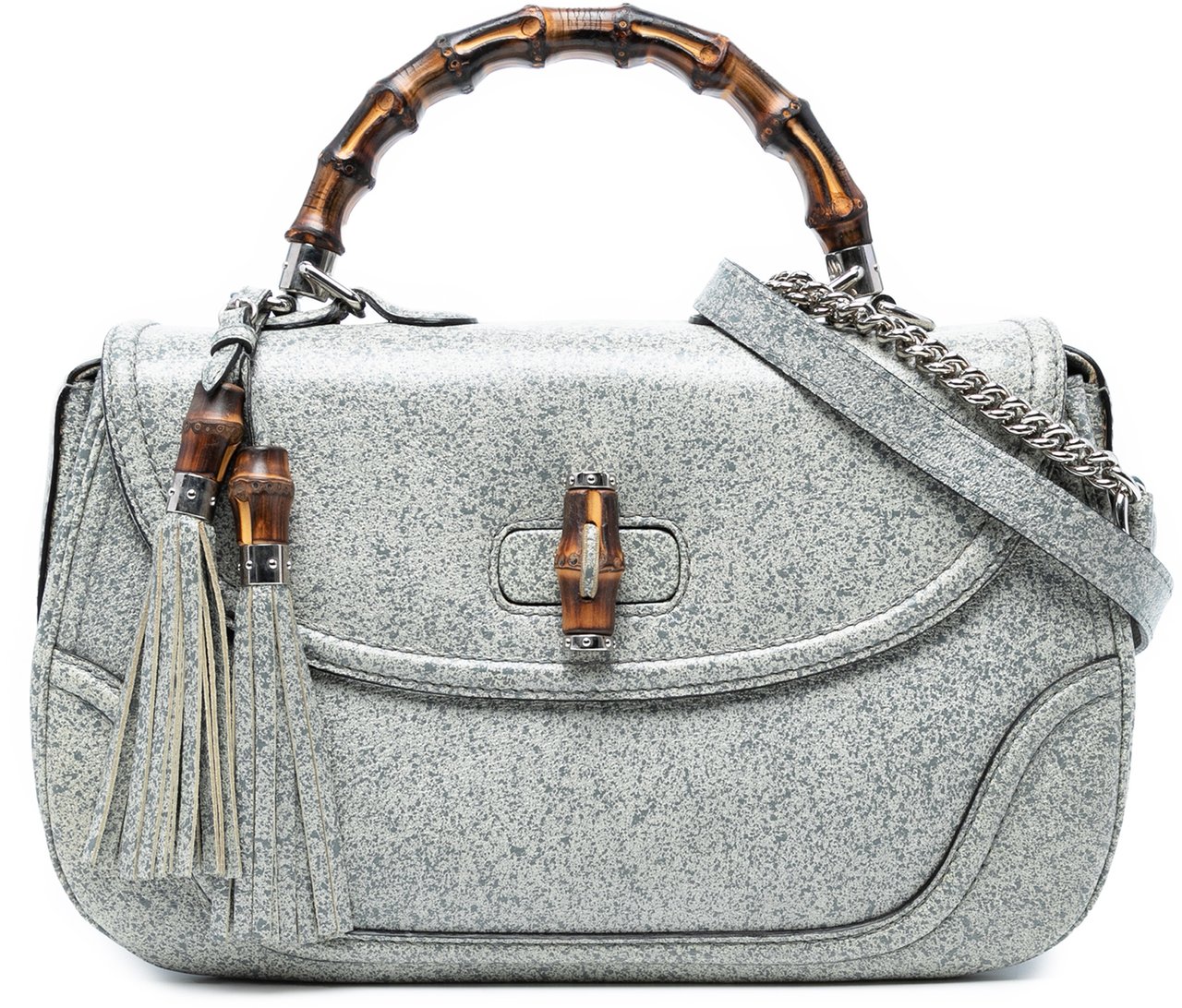 Gucci Large Speckled Leather New Bamboo Top Handle Bag Grijs