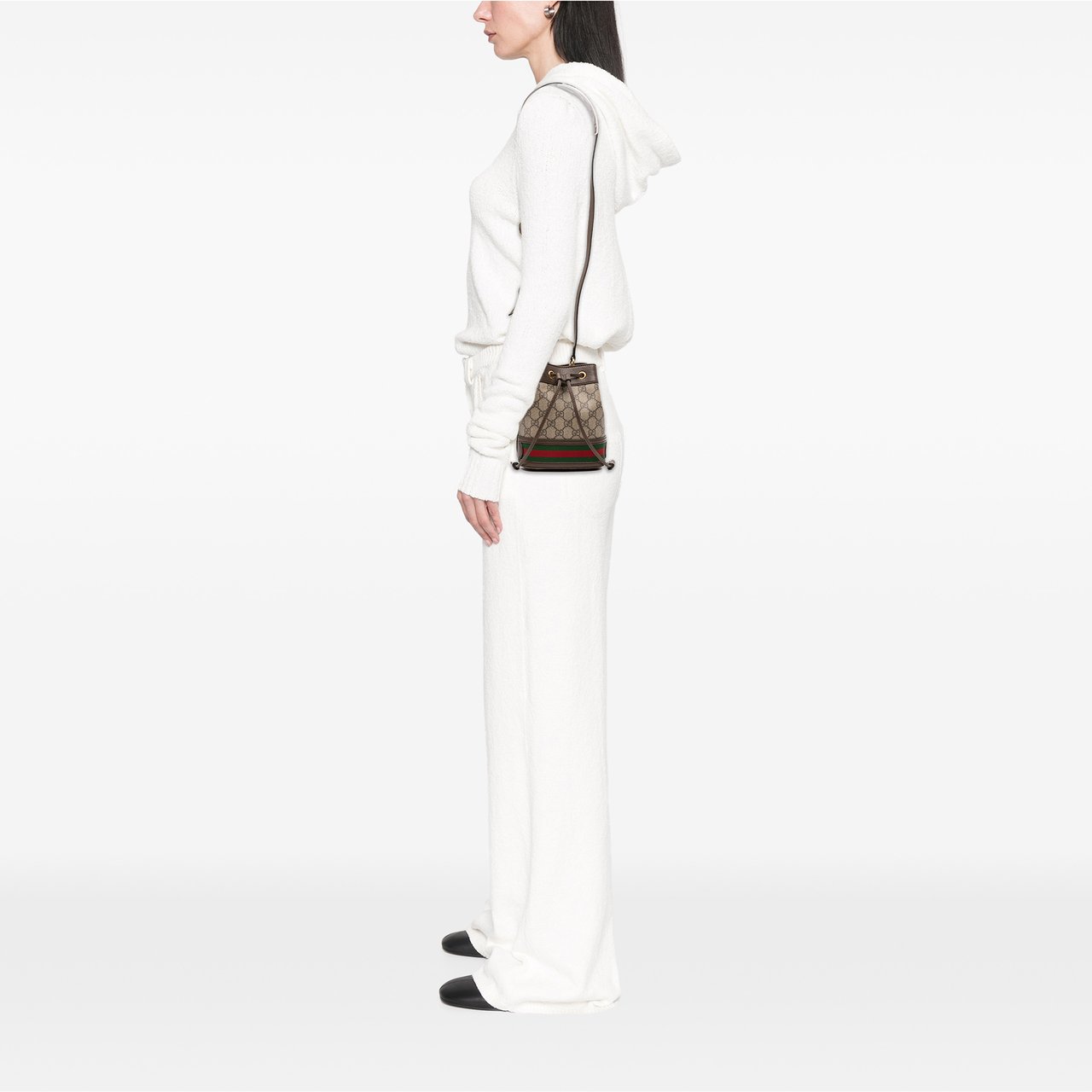 Gucci Mini GG Supreme Web Ophidia Bucket Bag Bruin