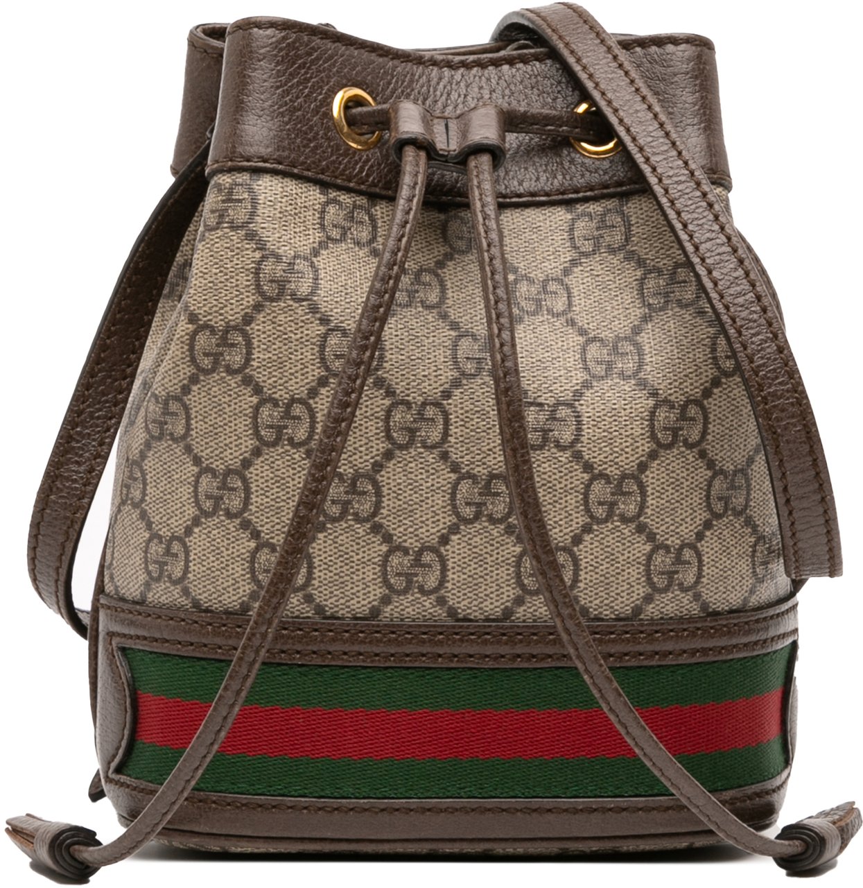 Gucci Mini GG Supreme Web Ophidia Bucket Bag Bruin