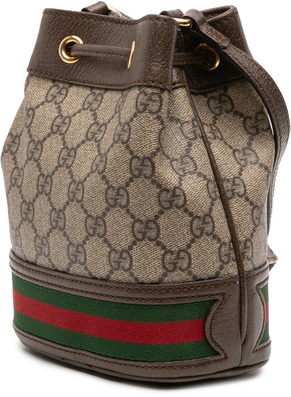Gucci Mini GG Supreme Web Ophidia Bucket Bag Bruin