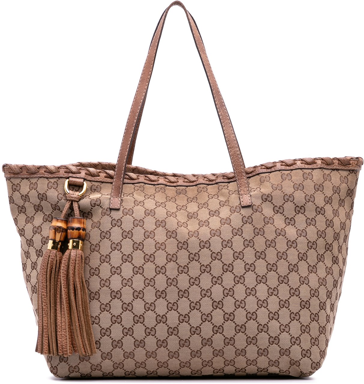 Gucci GG Canvas Bamboo Tassel Tote Bruin