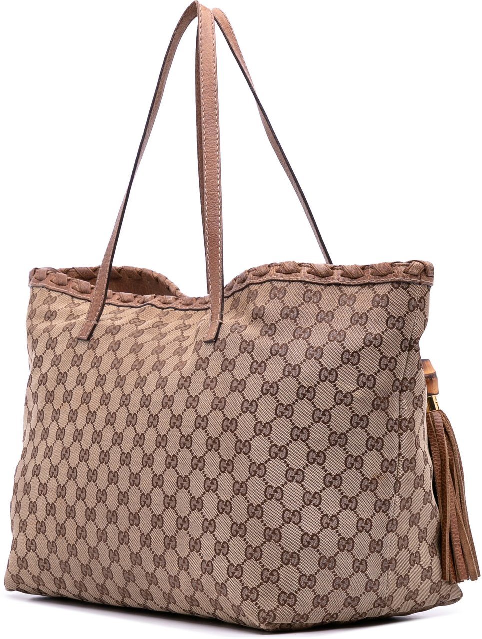 Gucci GG Canvas Bamboo Tassel Tote Bruin