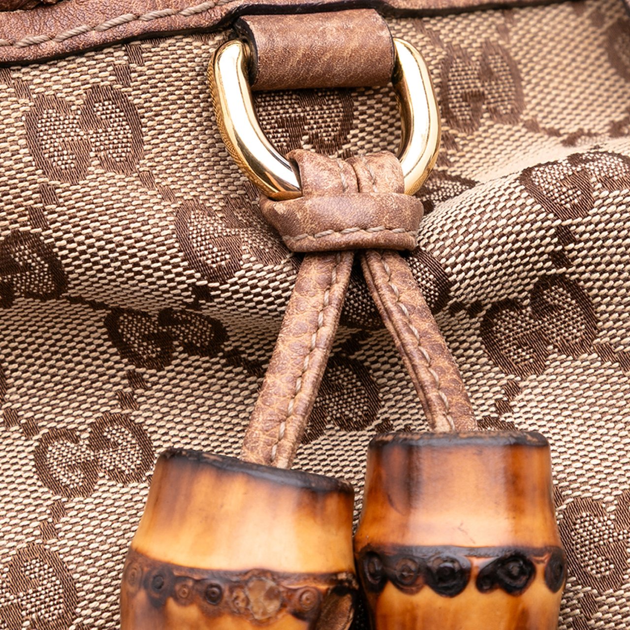Gucci GG Canvas Bamboo Tassel Tote Bruin