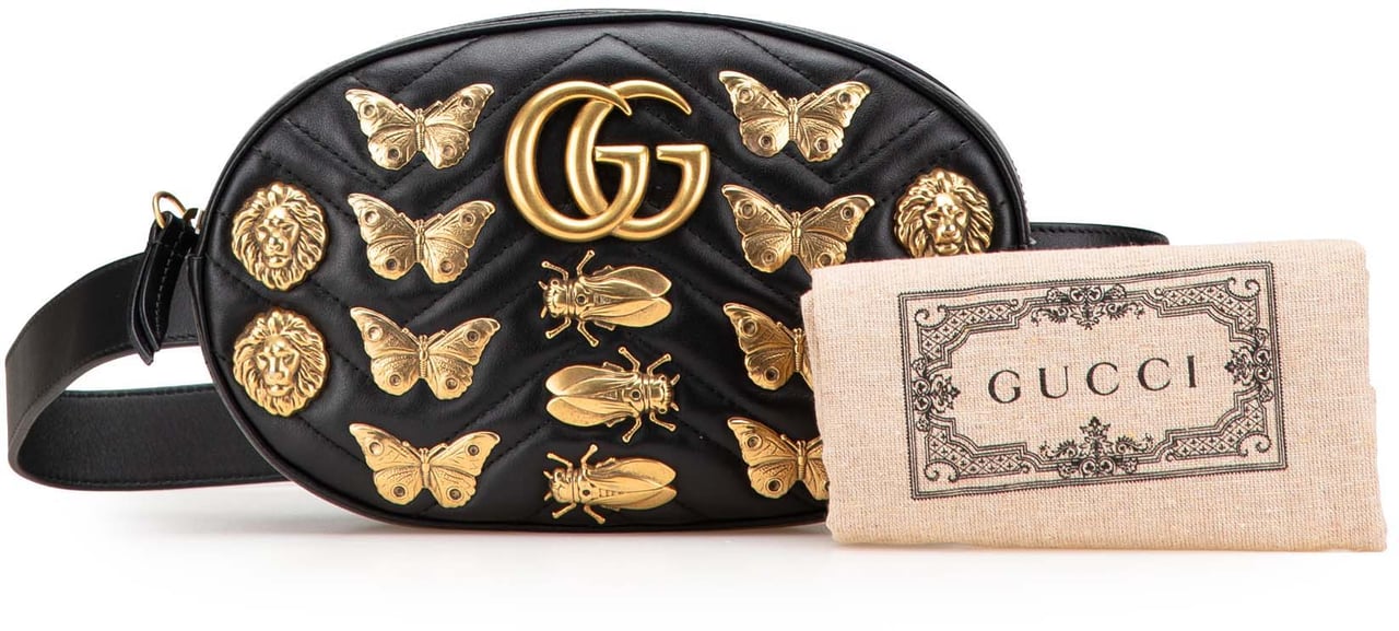 Gucci GG Marmont Matelasse Leather Animalier Belt Bag Zwart